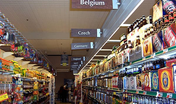 Photo showing a supermarket shelf with the names of different countries