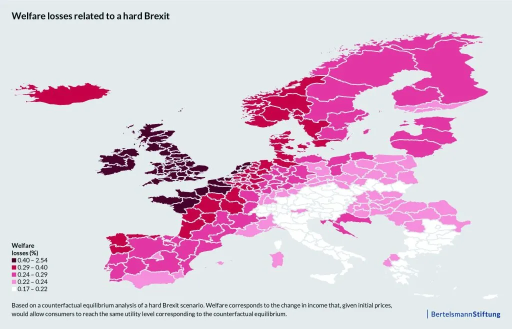 Graphic, welfare losses related to hard Brexit