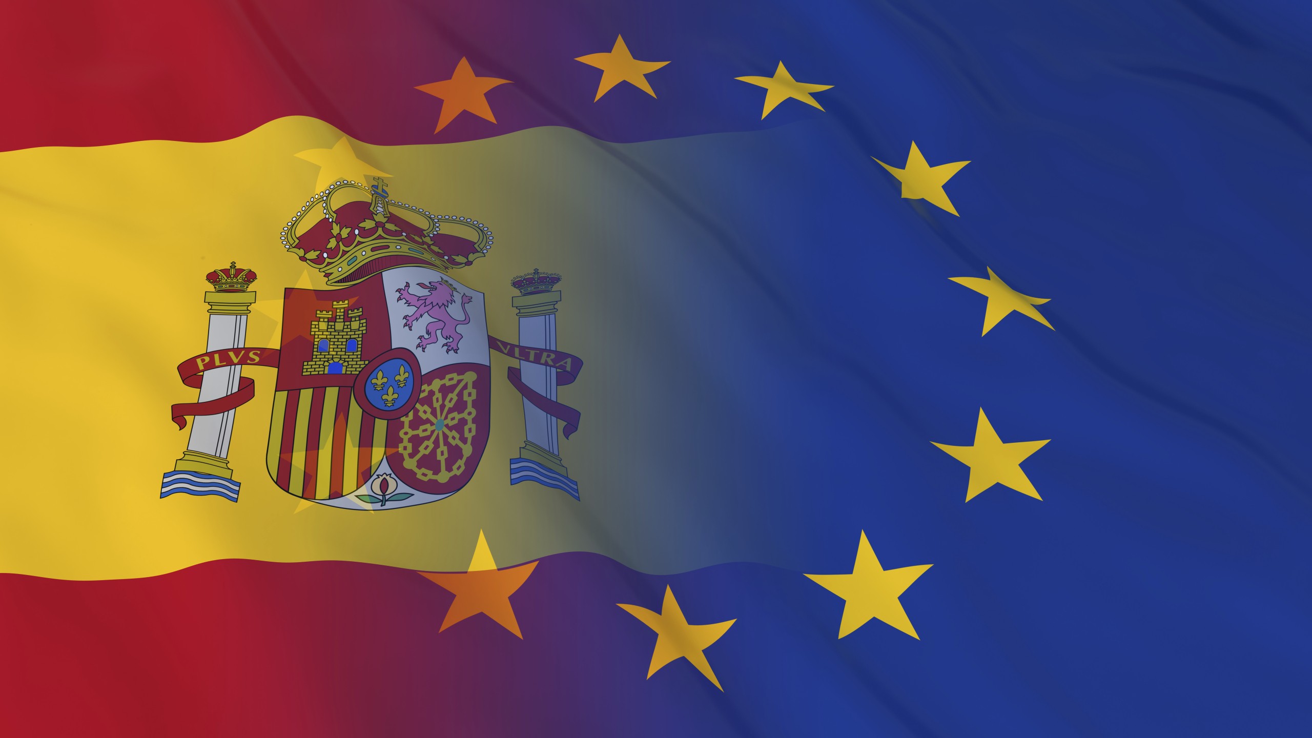 Spanish and European Union Relations Concept - Merged Flags of Spain and the EU 3D Illustration.